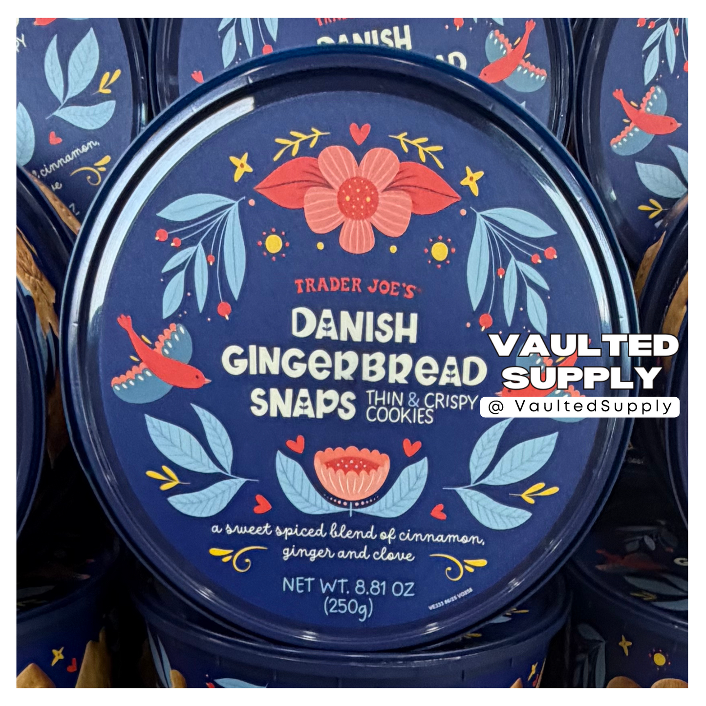 Trader Joe’s Danish Gingerbread Snaps Cookies 8.81 oz Tin – Fresh 01/2027+
