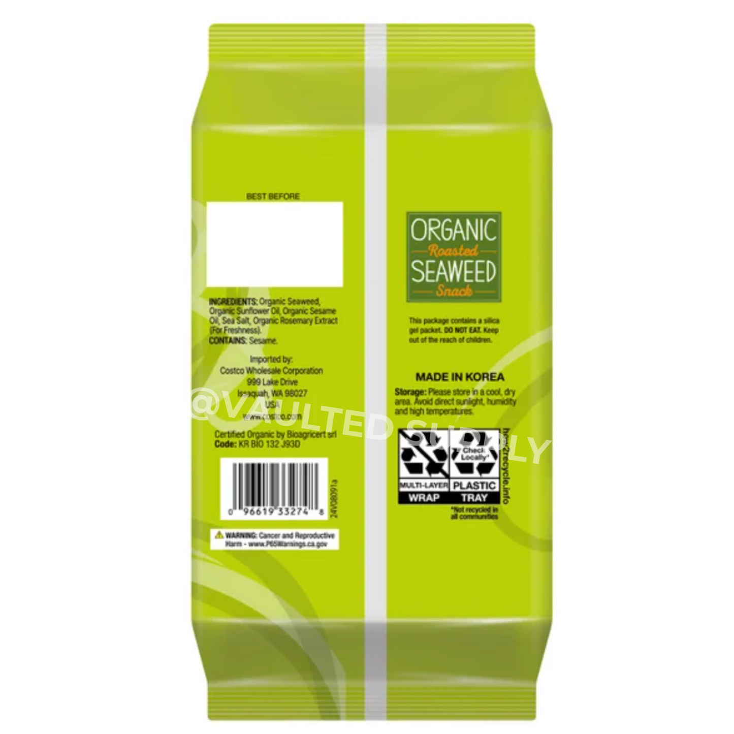 Kirkland Signature Organic Roasted Seaweed, 0.6 oz, 10-count