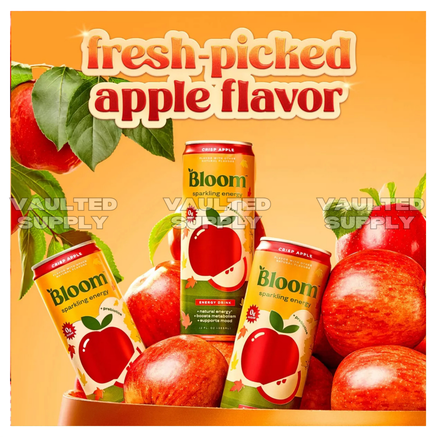 Bloom Sparkling Energy Drink Crisp Apple 12 Pack 12 fl oz Cans Zero Sugar