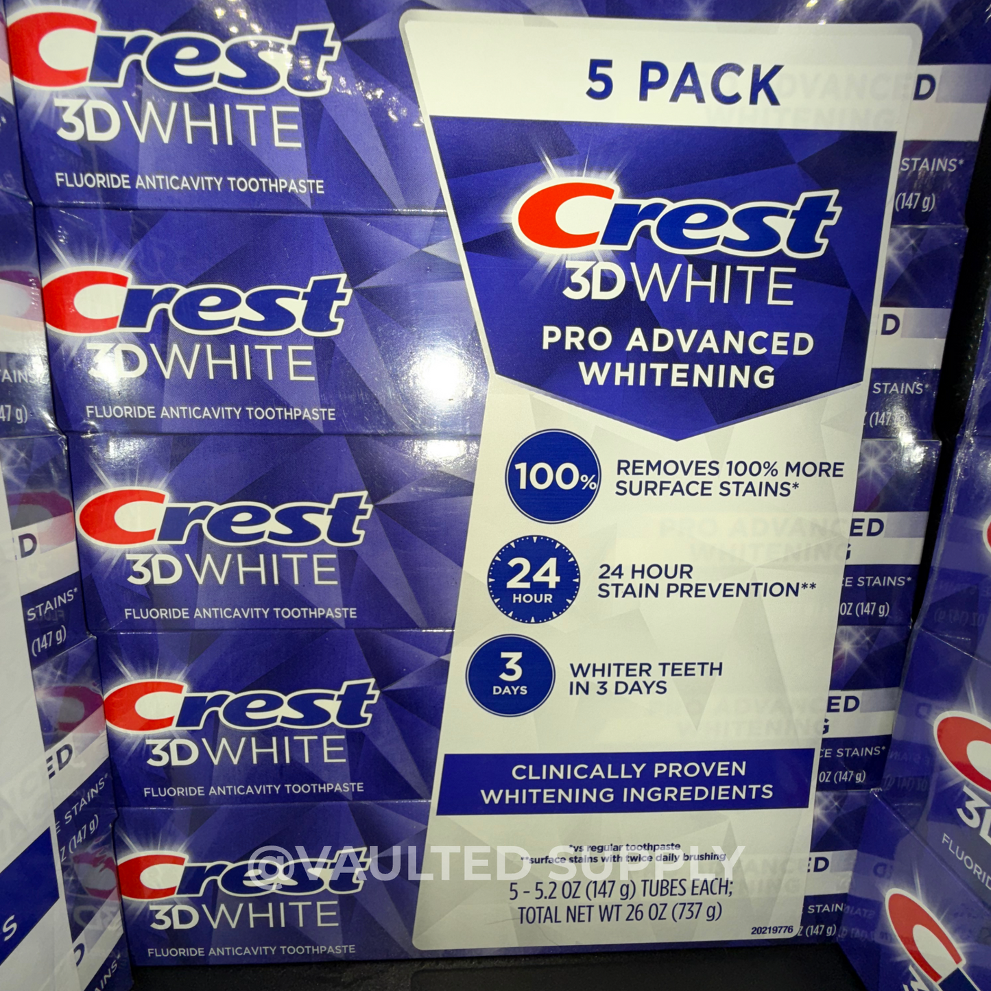 Crest 3D White Advanced Whitening Toothpaste, 5.2 oz (Pack of 5)