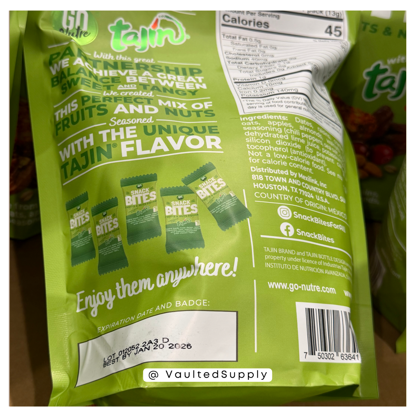 Go Nutre Snack Bites Tajin Fruit & Nut Squares 27.5oz (2 Pack) – EXP 01/26