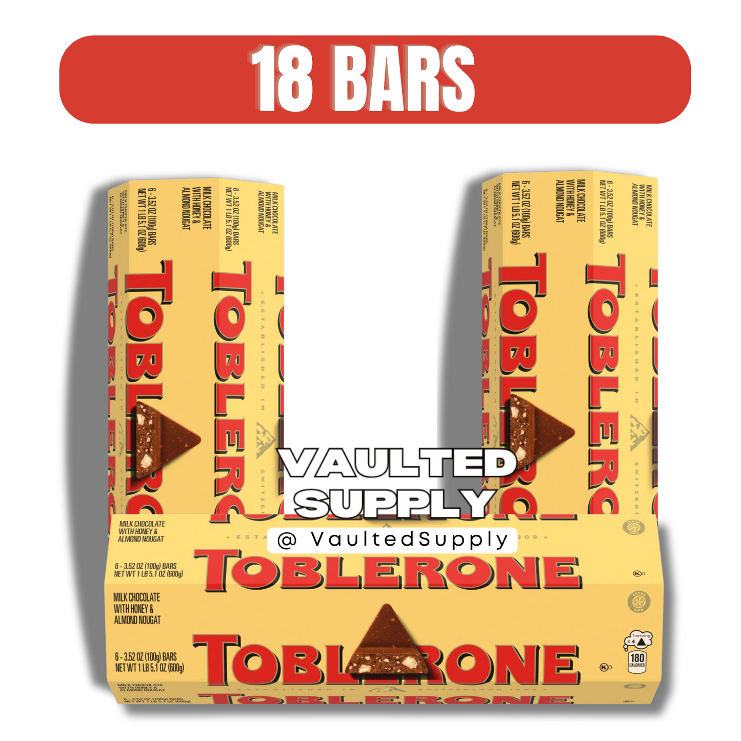 Toblerone Swiss Milk Chocolate Honey Almond Nougat 18 Bars 3.52oz EXP 08/2026