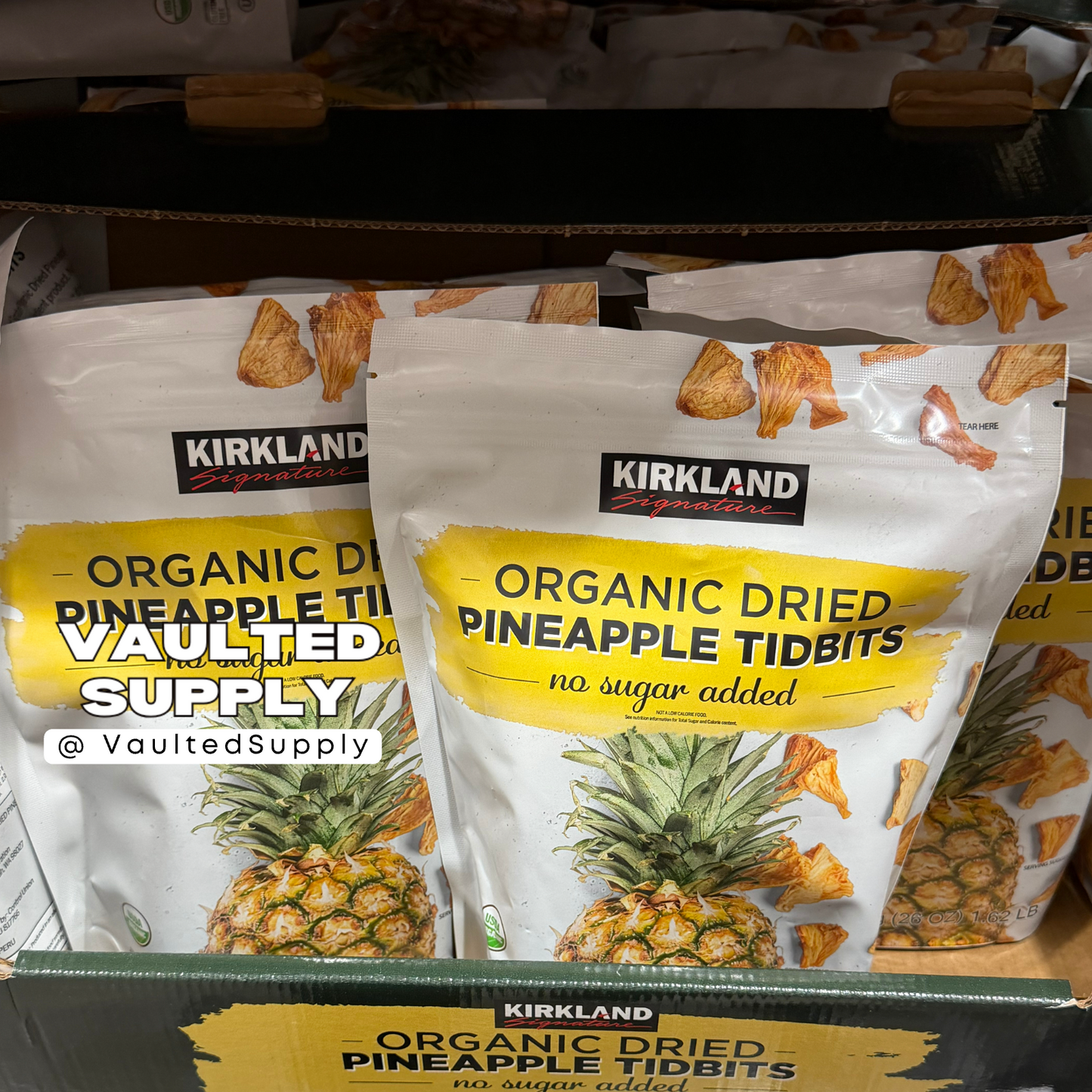 Kirkland Organic Dried Pineapple Tidbits 2 Pack 26 oz Each – No Sugar Added Snac