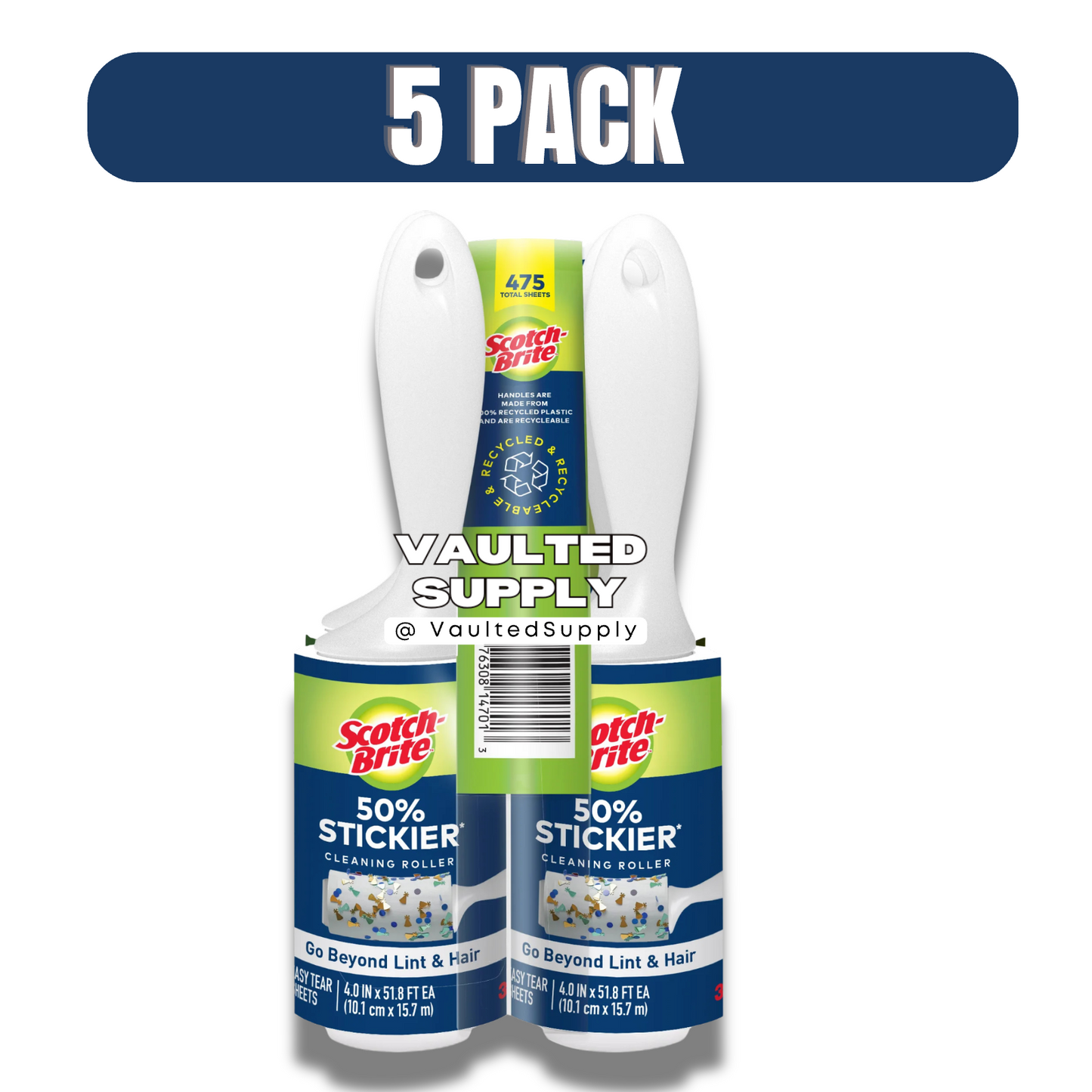Scotch Brite 3M Lint Roller 50 % Sticker, 95 Sheets (Pack of 5), 475 Count