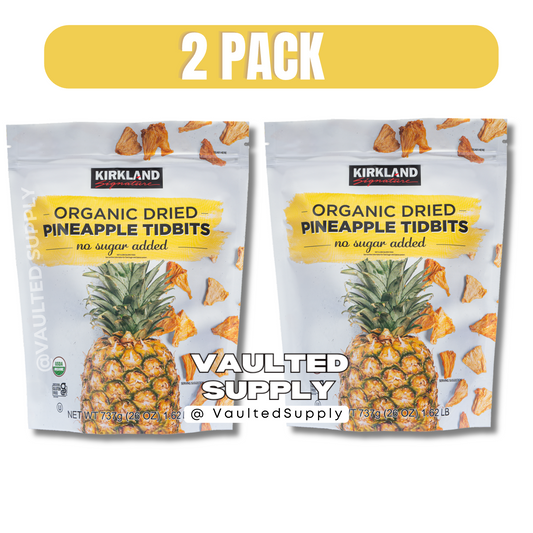 Kirkland Organic Dried Pineapple Tidbits 2 Pack 26 oz Each – No Sugar Added Snac
