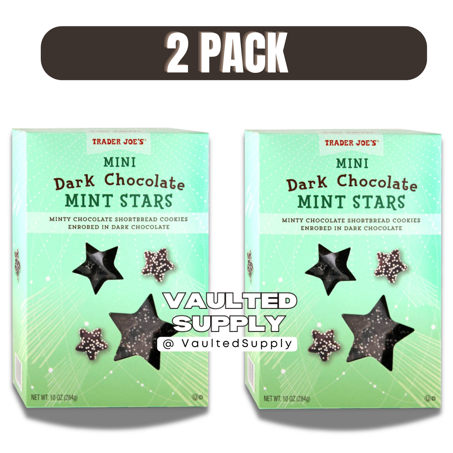 Trader Joe’s Mini Dark Chocolate Mint Stars Cookies 2 Pack 10 oz Each Sealed