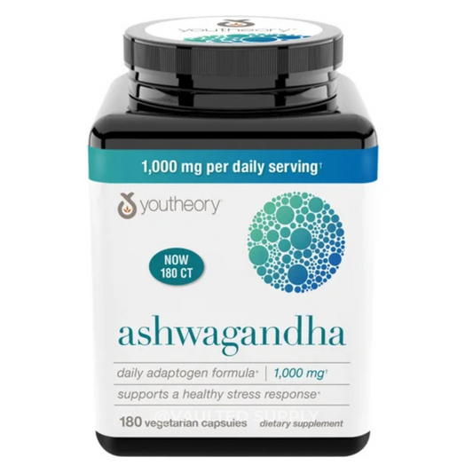 Youtheory Ashwagandha 1000 mg, 180 Vegetarian Capsules Exp: 05/27