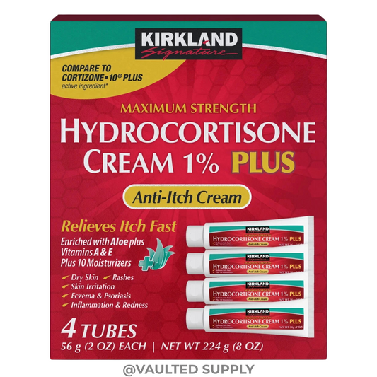 Kirkland Hydrocortisone Cream 1% PLUS 4 Tubes 2oz Each Max Strength Itch Relief