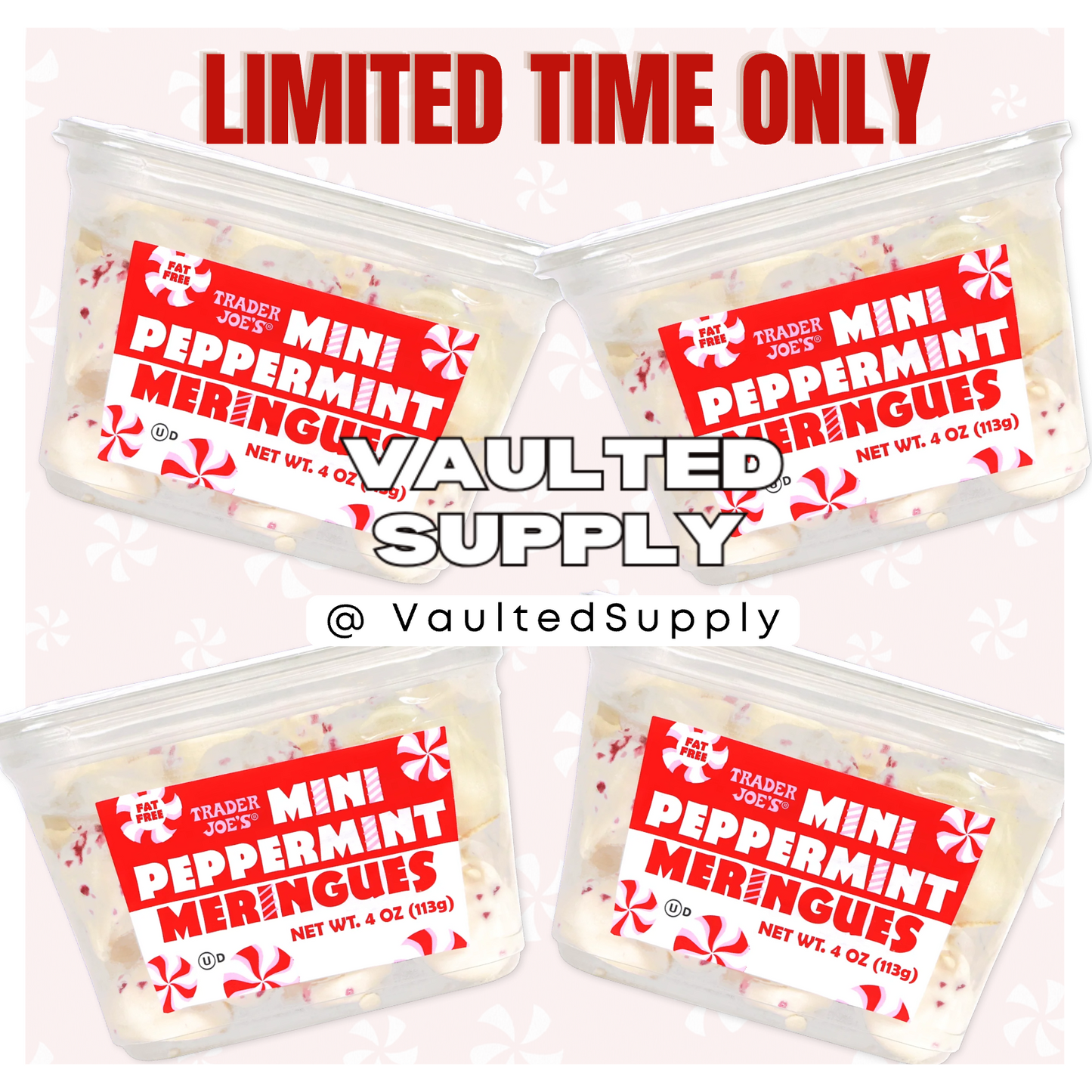 Trader Joe’s Mini Peppermint Meringues 4 Pack Seasonal Holiday Treat Fresh 4oz E