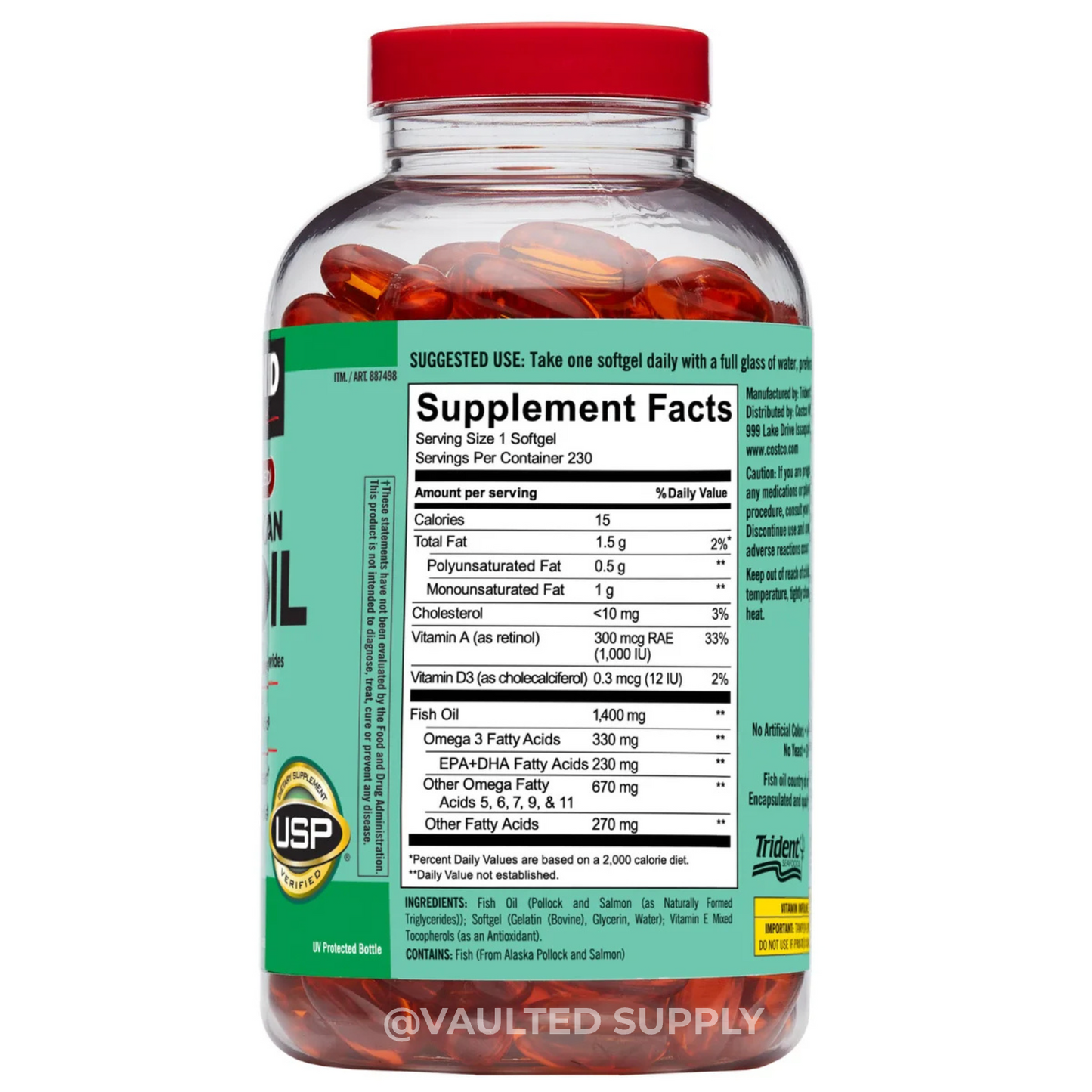 Kirkland Signature Wild Alaskan Fish Oil 1400mg 230 / 460 Softgels | 1 or 2 Pack