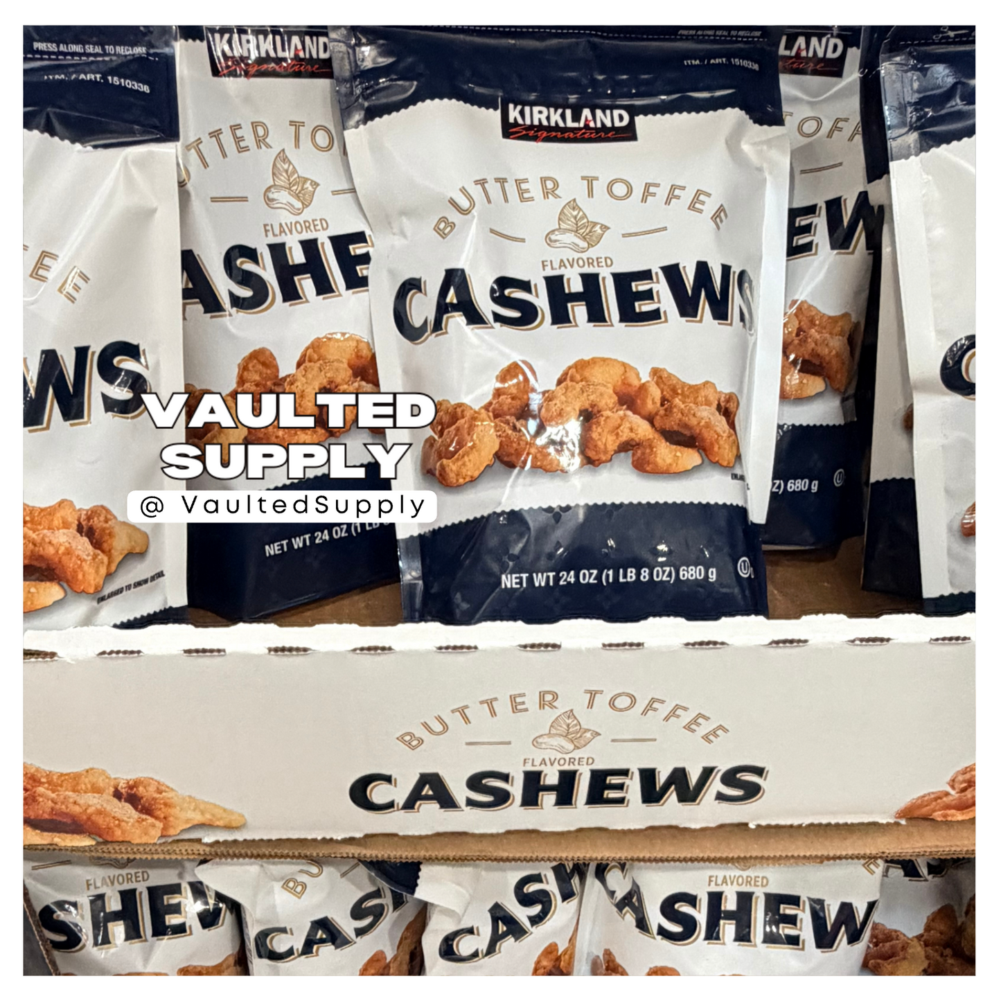 4 Packs Kirkland Signature Butter Toffee Cashews 24 oz Each = 96 oz (6 lbs)