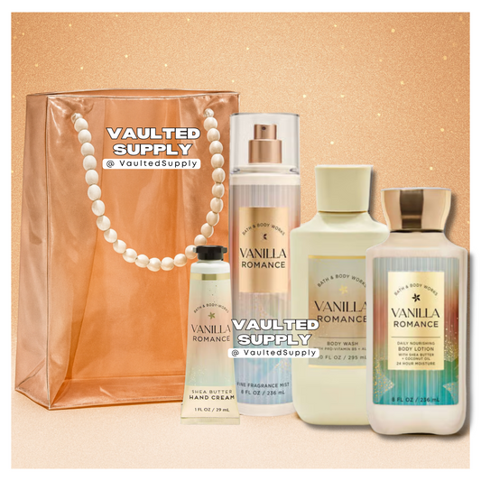 Bath & Body Works Vanilla Romance Gift Set 4 Pc • Holiday Glow Bundle