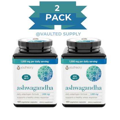 Youtheory Ashwagandha 1000 mg 180ct 05/27 - (2 Pack)