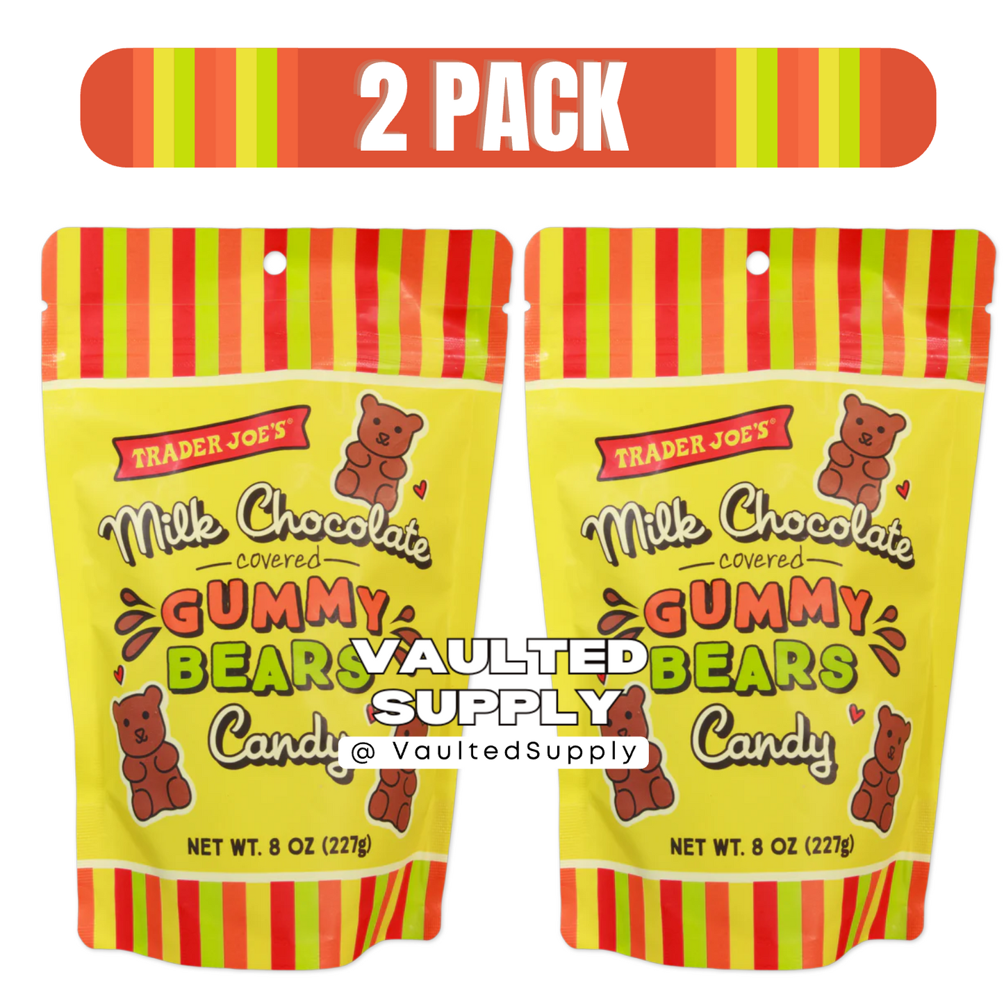 Trader Joe’s Milk Chocolate Covered Gummy Bears 8 oz – 2 Pack Fresh Candy