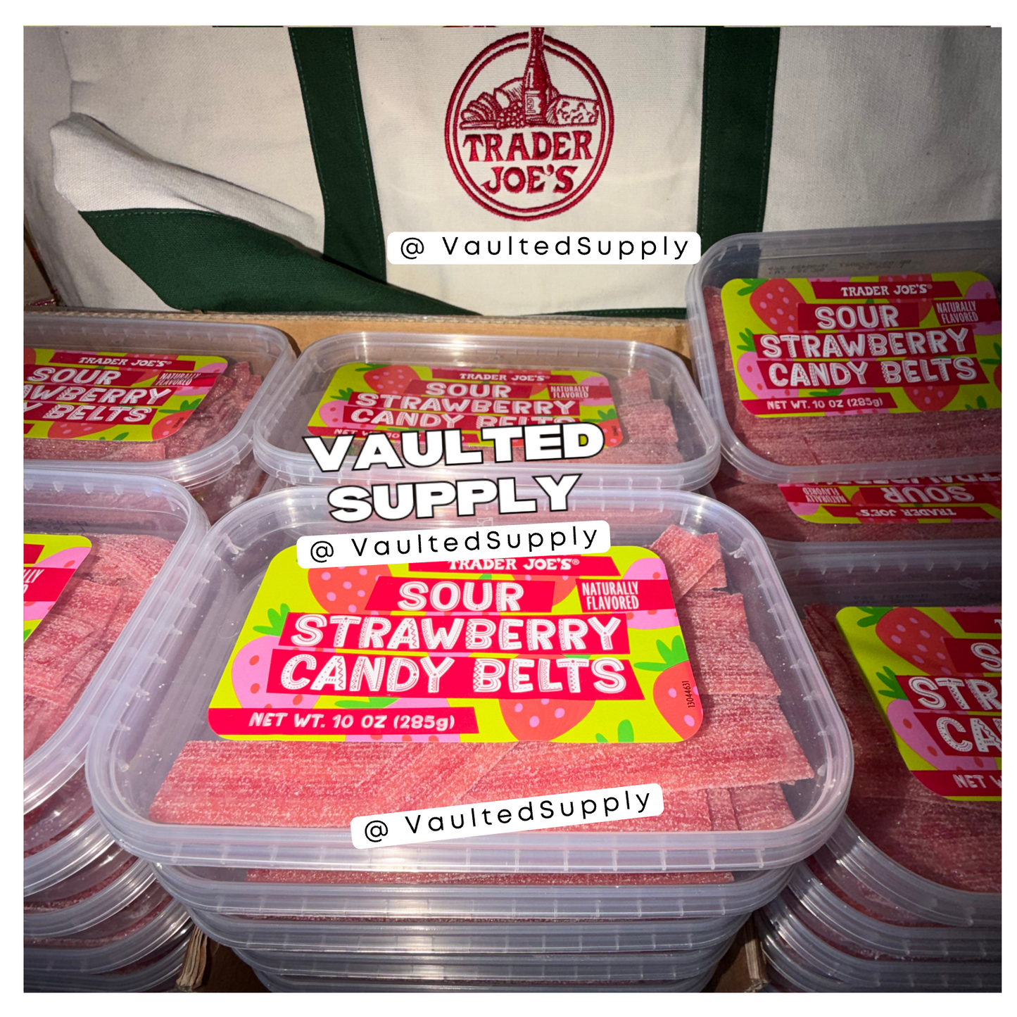 Trader Joe’s Sour Strawberry Candy Belts 10 oz – 2 Pack Fresh Vegan Candy