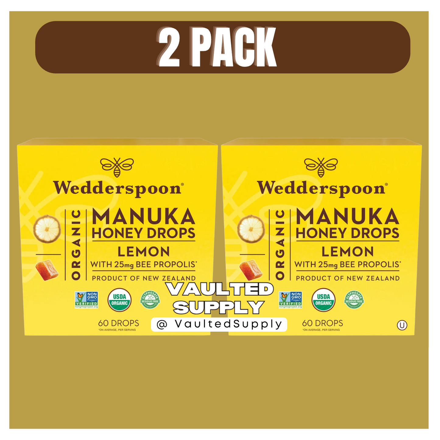 Wedderspoon Organic Manuka Honey Lemon Drops 60ct (2 Pack) – New Zealand