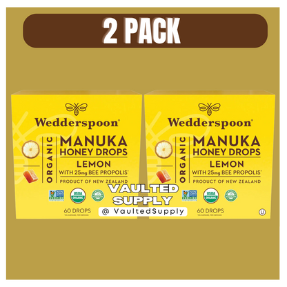 Wedderspoon Organic Manuka Honey Lemon Drops 60ct (2 Pack) – New Zealand