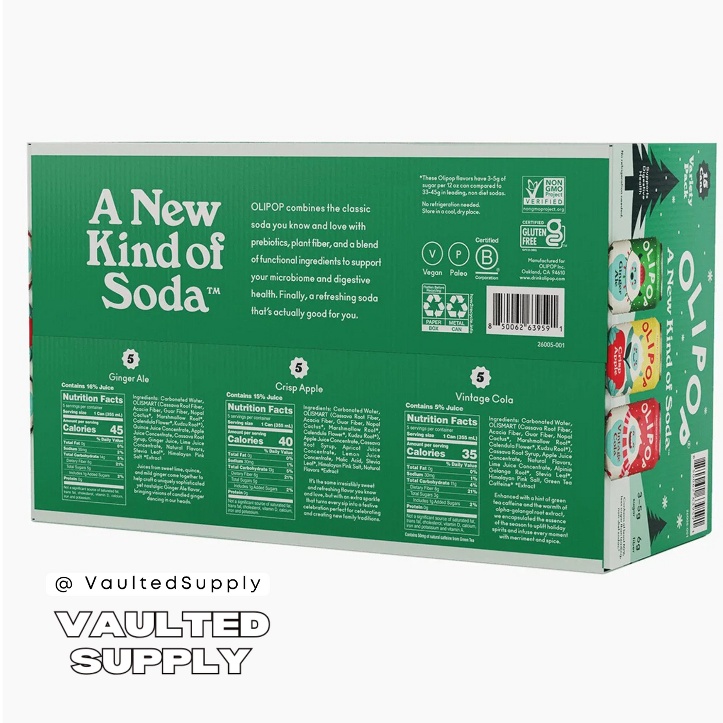 Olipop Holiday Variety Pack Soda 15 Cans 12 fl oz – Ginger Ale Apple Cola