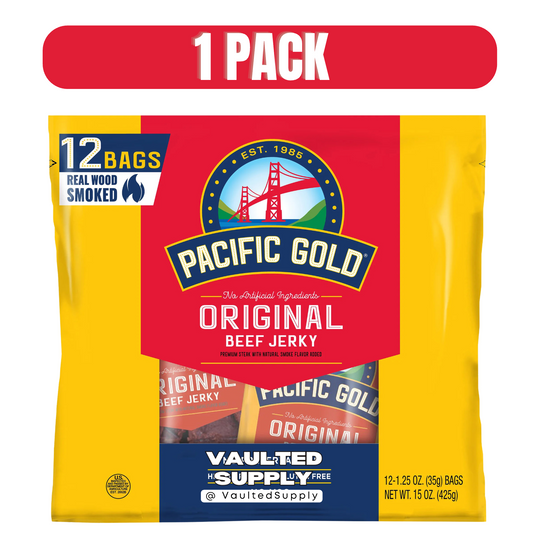 Pacific Gold Original Beef Jerky – 12 Count (15 oz Bags) Real Wood Smoked