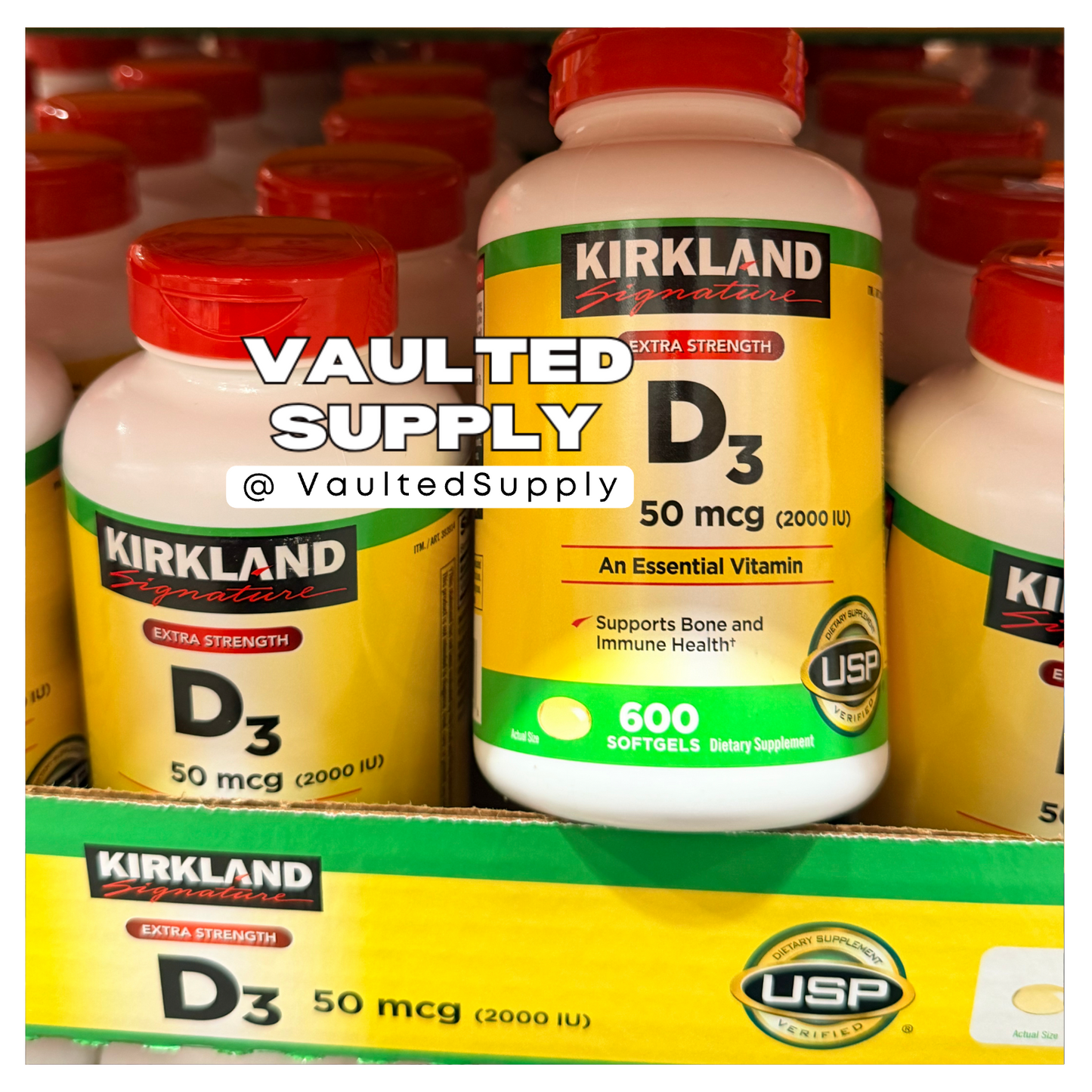 Kirkland Vitamin D3 2000 IU Extra Strength 2 Pack 1200 Softgels USP EXP 06/28