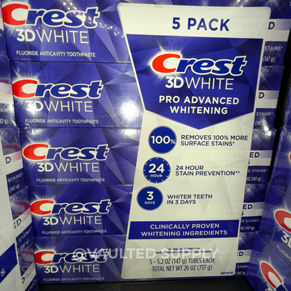 Crest 3D White Advanced Whitening Toothpaste, 5.2 oz (Pack of 5)