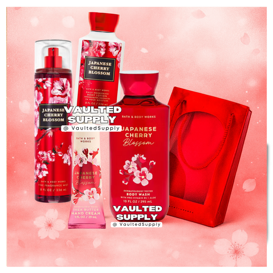Bath & Body Works Japanese Cherry Blossom 4-Piece Gift Set + Bag – Holiday