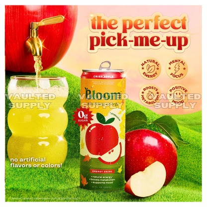 Bloom Sparkling Energy Drink Crisp Apple 12 Pack 12 fl oz Cans Zero Sugar