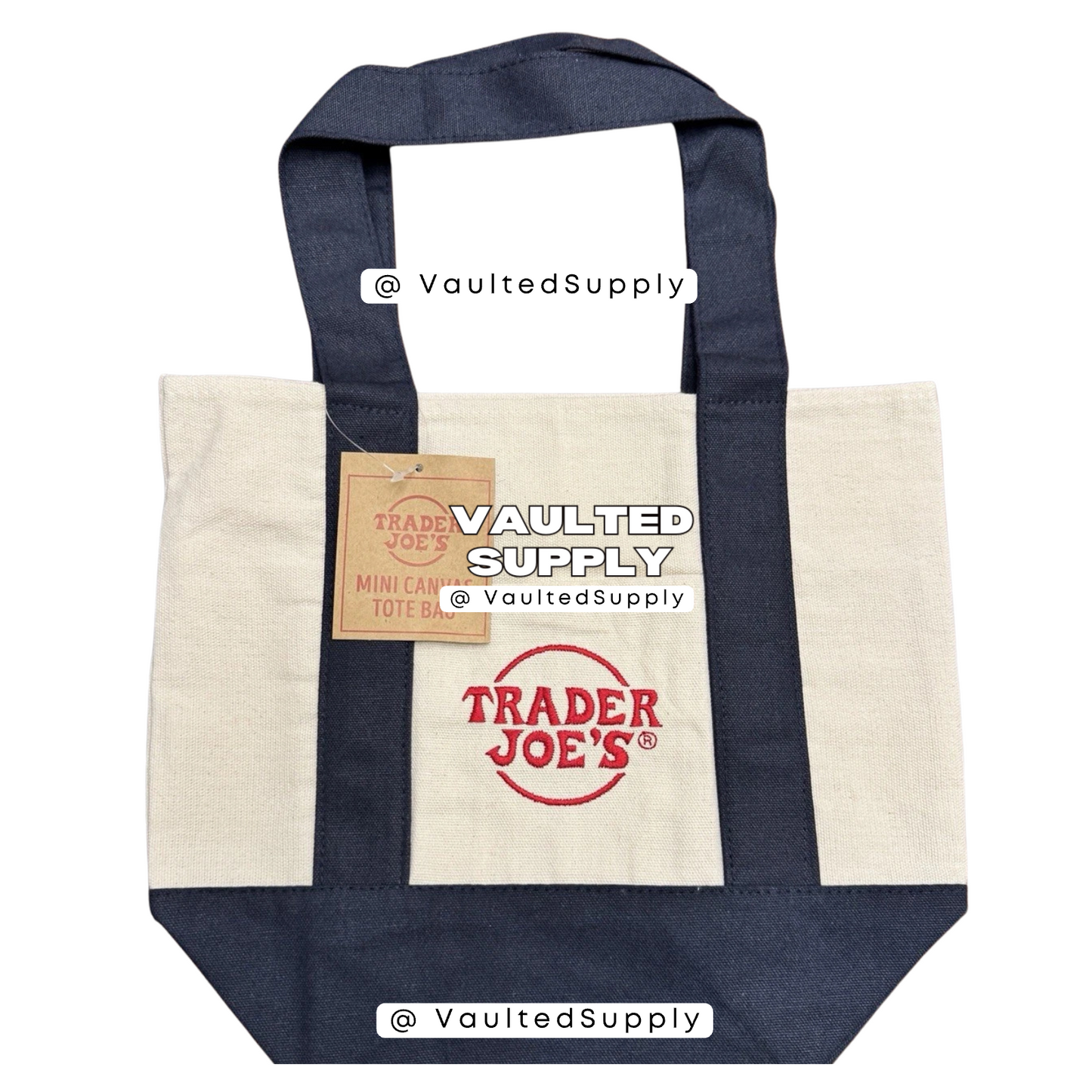 Trader Joe’s Mini Canvas Tote Bags 2-Pack Navy + Red New With Tags Limited