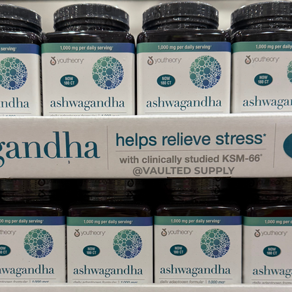 Youtheory Ashwagandha 1000 mg, 180 Vegetarian Capsules Exp: 05/27
