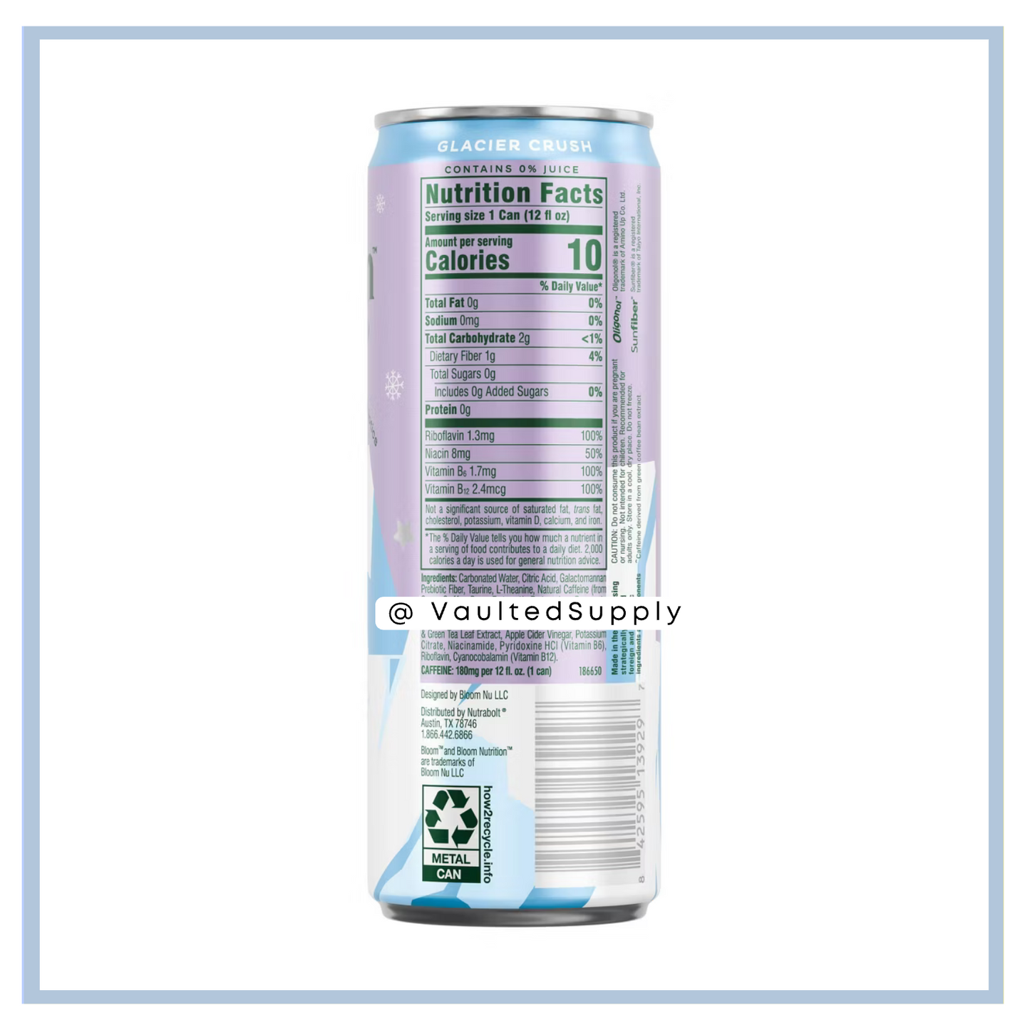 Bloom Sparkling Energy Drink Glacier Ice 8 Pack 12 fl oz – Zero Sugar Energy