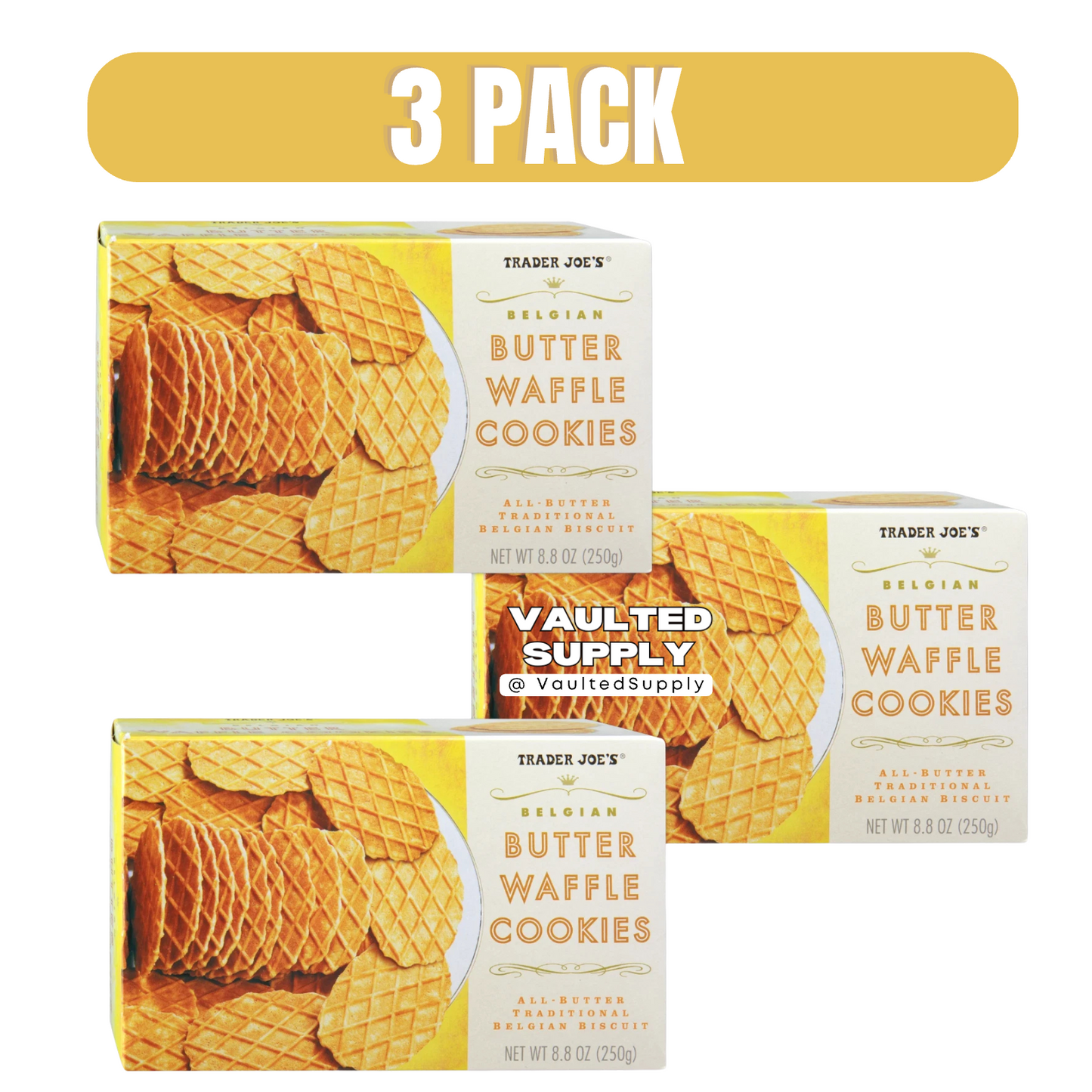 3 Packs Trader Joe's Belgian Butter Waffle Cookies 8.8 oz Each Pack