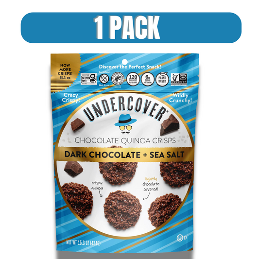Undercover Chocolate Quinoa Crisps Dark Chocolate Sea Salt 15.3 oz Bag Exp 12/26