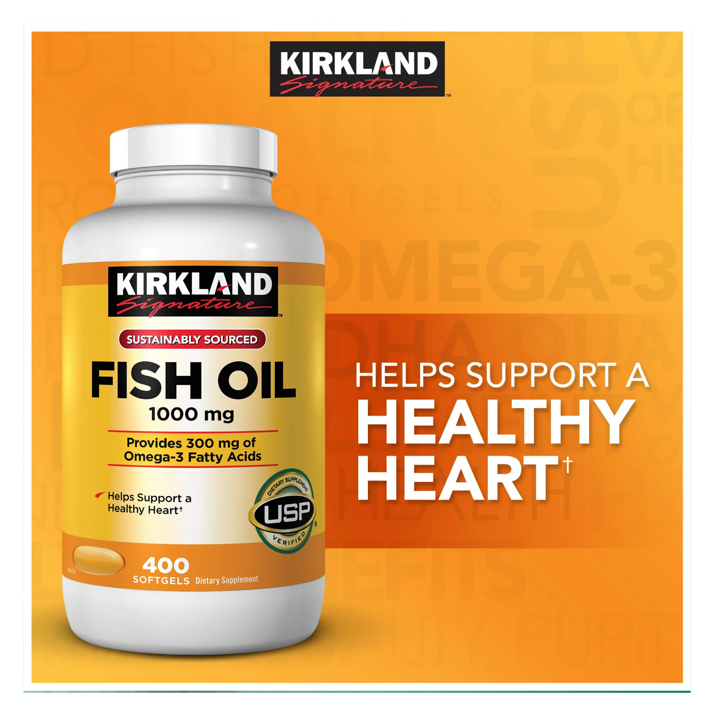Kirkland Signature Fish Oil 1000mg 400 Softgels Omega-3 EPA DHA USP EXP 07/28