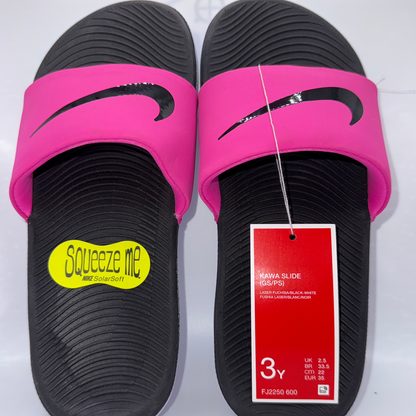 Nike Kawa Kids Slides Pink/Black Size 3Y Youth Sandals Comfort Slip On New
