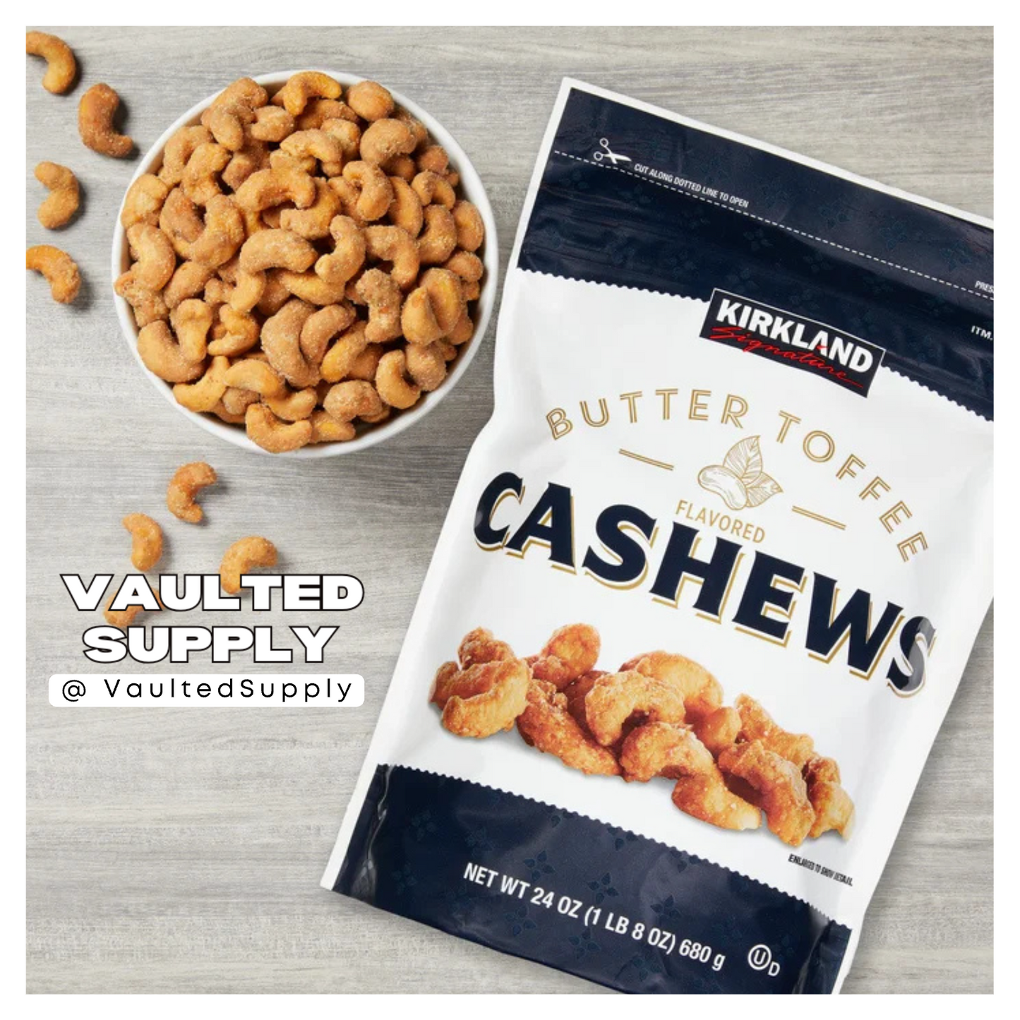 4 Packs Kirkland Signature Butter Toffee Cashews 24 oz Each = 96 oz (6 lbs)
