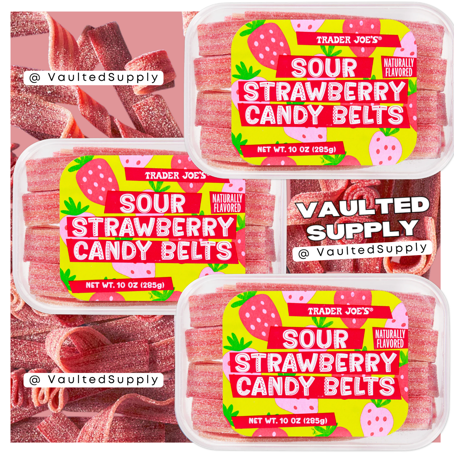 Trader Joe’s Sour Strawberry Candy Belts 10 oz – 2 Pack Fresh Vegan Candy