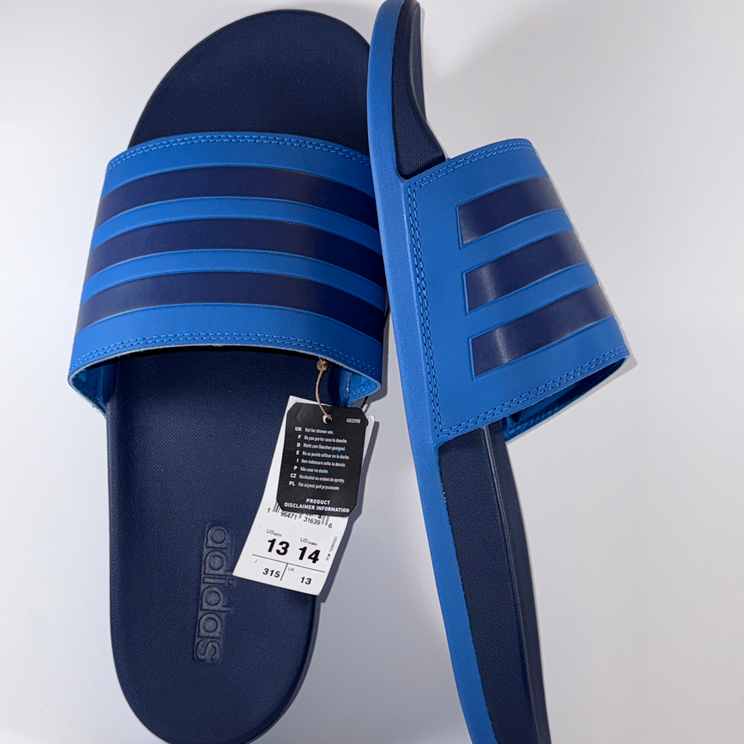 Adidas Men’s Adilette Comfort Slides Blue Navy Sandals Size 13 (Women’s 14)