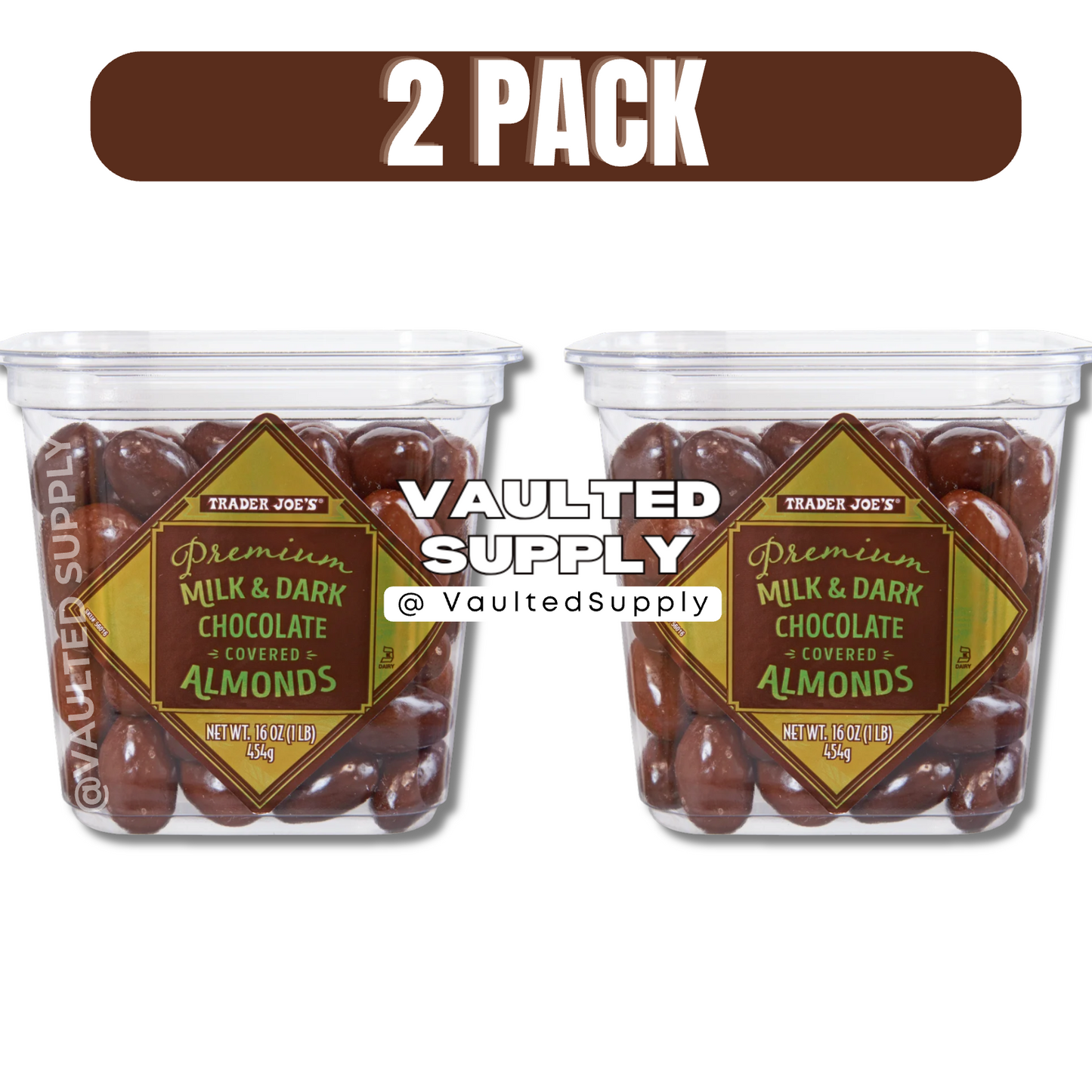 2 Packs Trader Joe's Premium Milk Dark Chocolate Covered Almonds 16 oz Each Pack