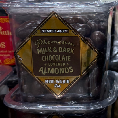 2 Packs Trader Joe's Premium Milk Dark Chocolate Covered Almonds 16 oz Each Pack
