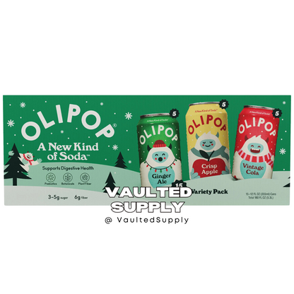 Olipop Holiday Variety Pack Soda 15 Cans 12 fl oz – Ginger Ale Apple Cola