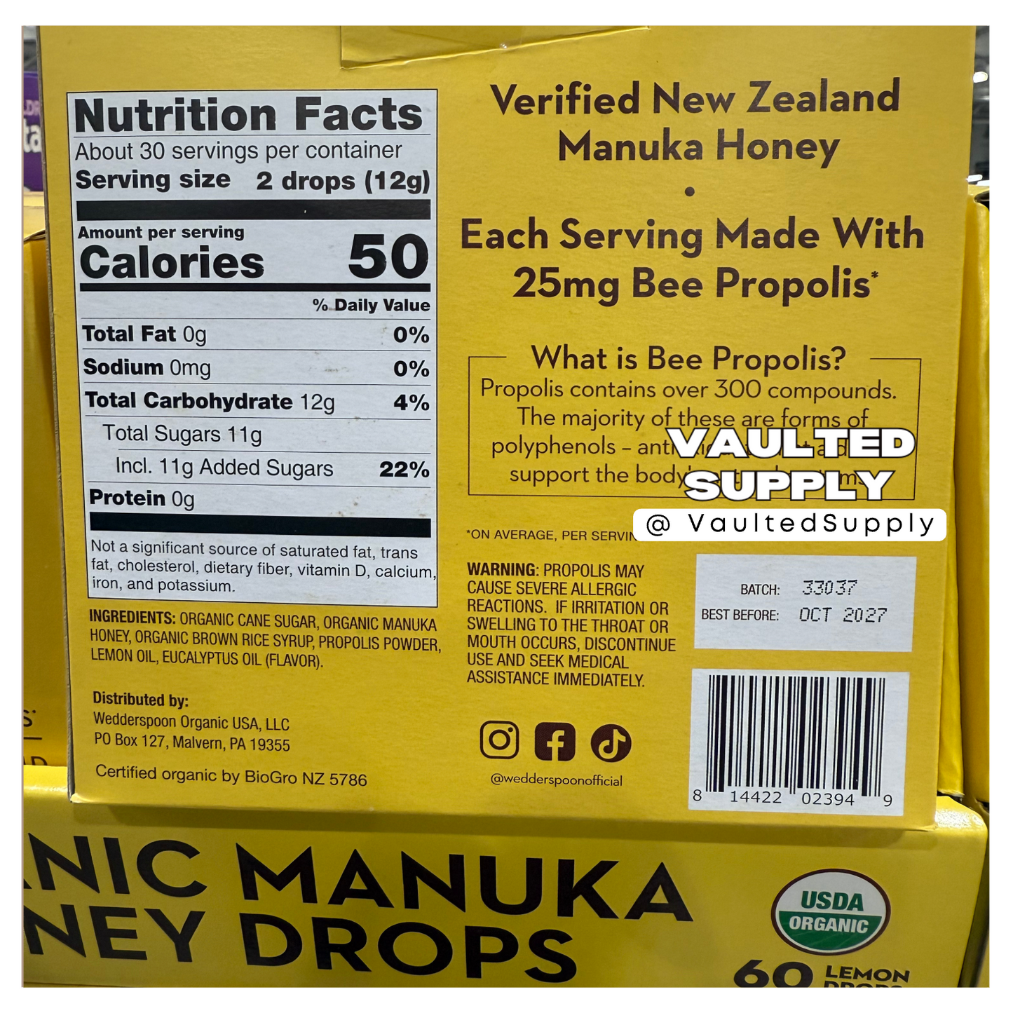 Wedderspoon Organic Manuka Honey Lemon Drops 60ct (2 Pack) – New Zealand