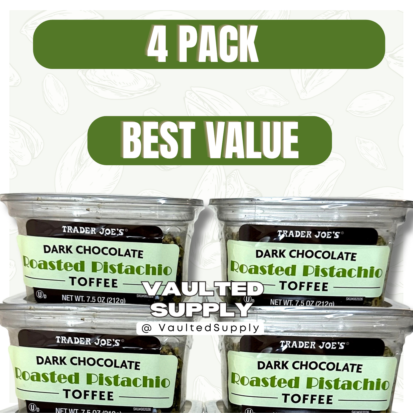 Trader Joe’s Dark Chocolate Roasted Pistachio Toffee 4 Pack 7.5oz Fresh Exp 1026