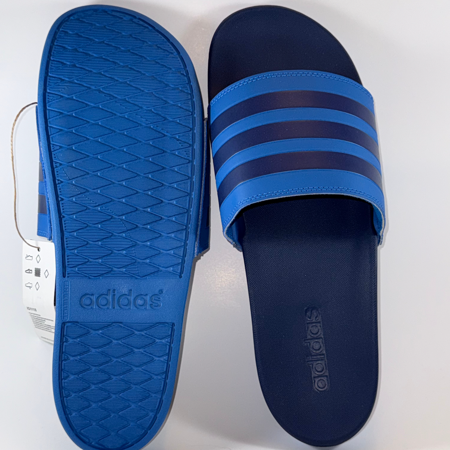 Adidas Men’s Adilette Comfort Slides Blue Navy Sandals Size 13 (Women’s 14)