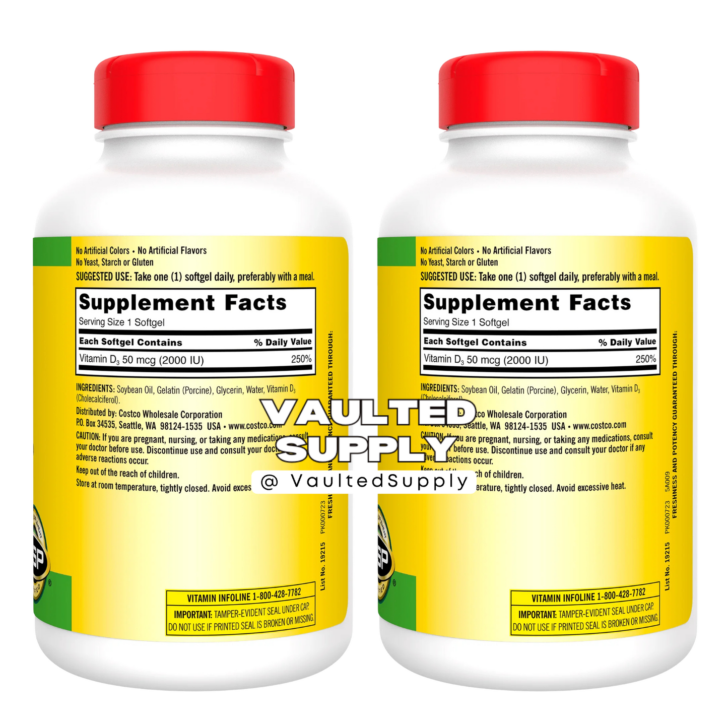 Kirkland Vitamin D3 2000 IU Extra Strength 2 Pack 1200 Softgels USP EXP 06/28