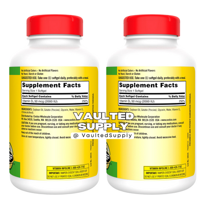 Kirkland Vitamin D3 2000 IU Extra Strength 2 Pack 1200 Softgels USP EXP 06/28