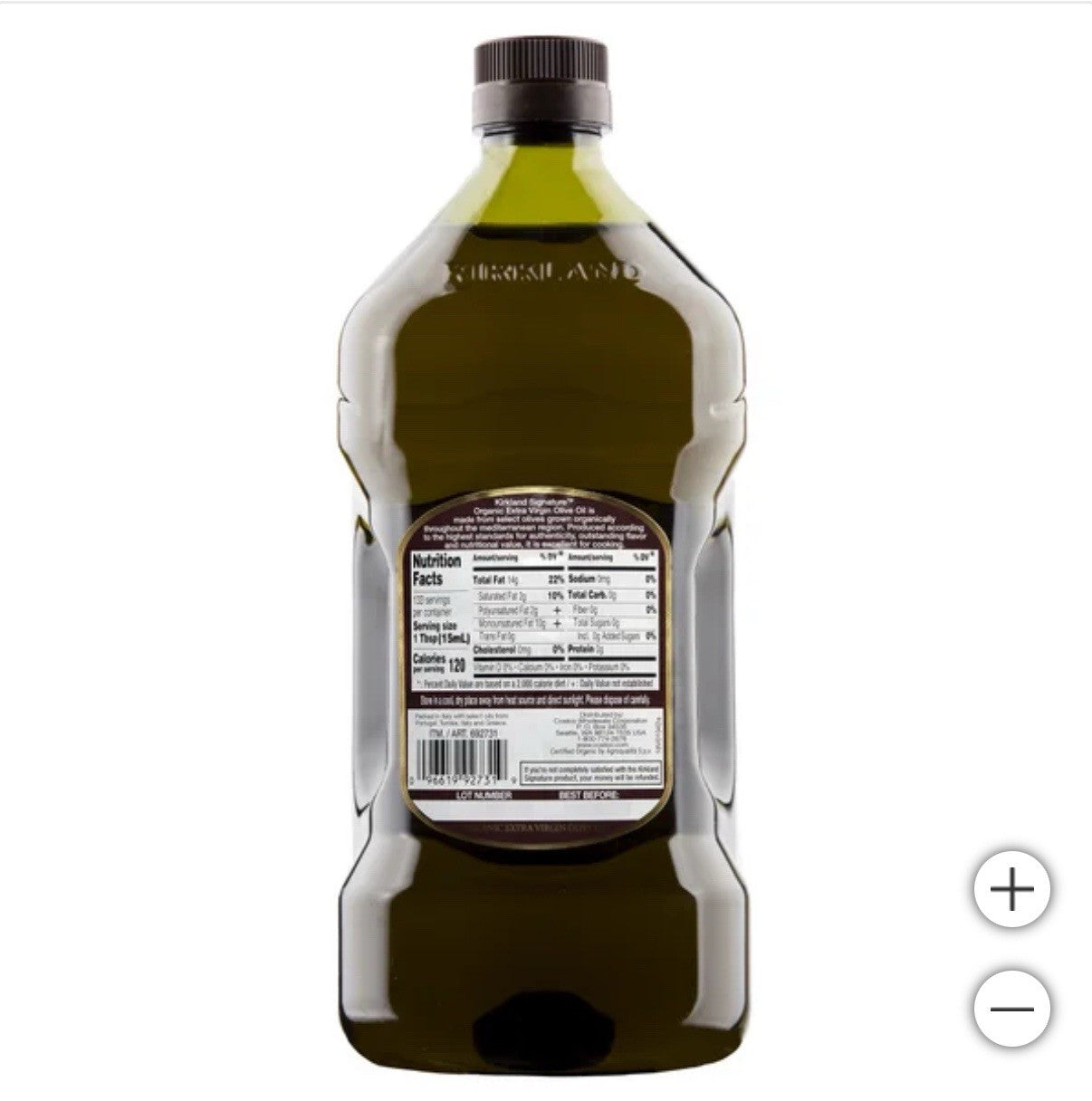 Kirkland Organic Extra Virgin Olive Oil 2L Cold Extracted USDA Organic