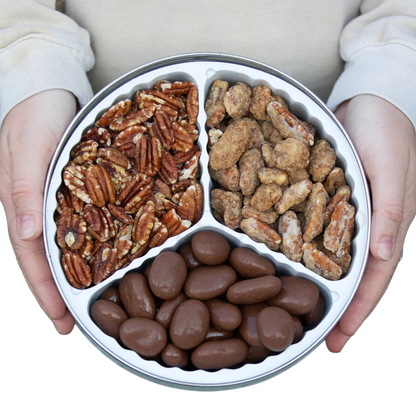 Heaton Pecans Gift Tin 2.3 lb – Roasted Salted, Chocolate Covered & Praline