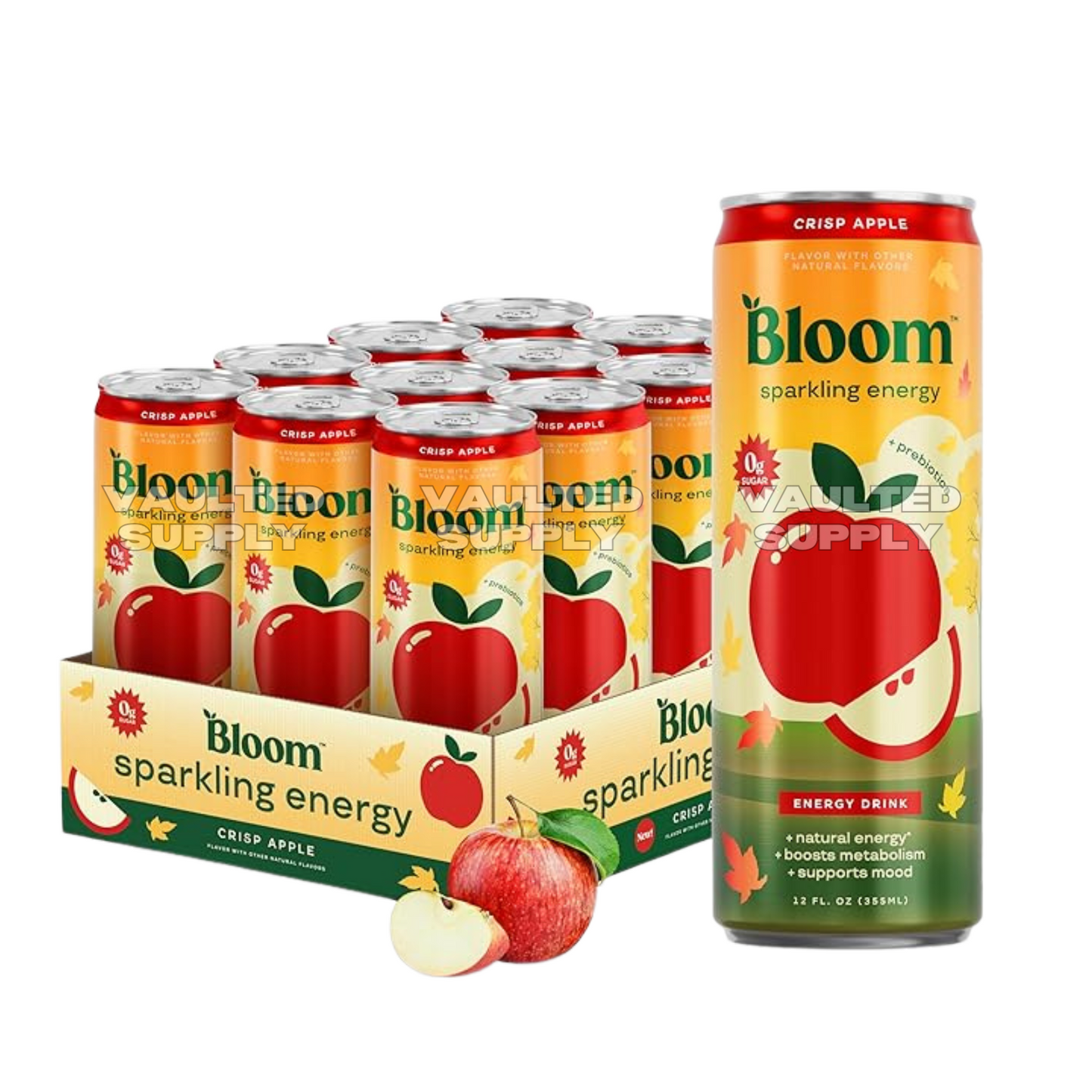 Bloom Sparkling Energy Drink Crisp Apple 12 Pack 12 fl oz Cans Zero Sugar