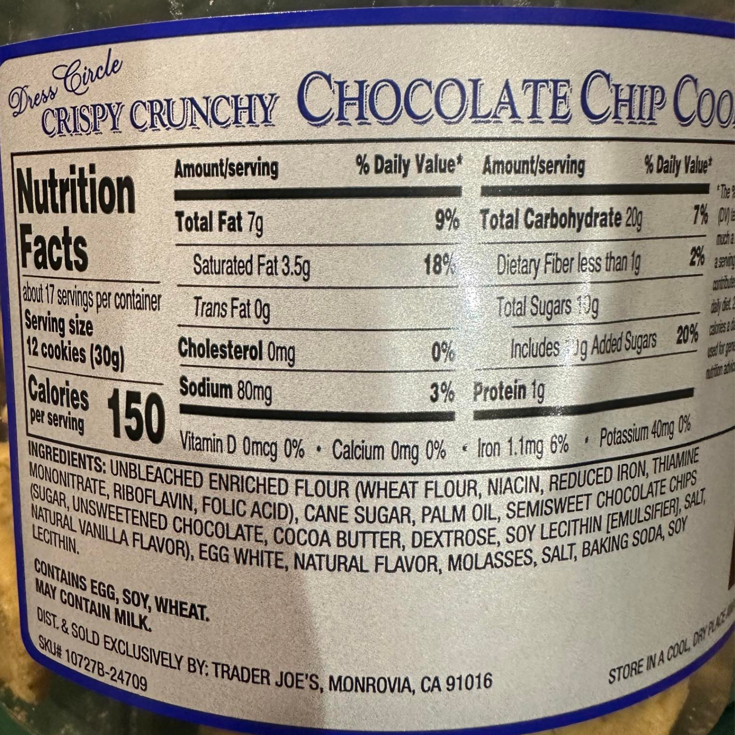 2 Packs Trader Joe's Crispy Crunchy Chocolate Chip Cookies 18 oz Each Pack