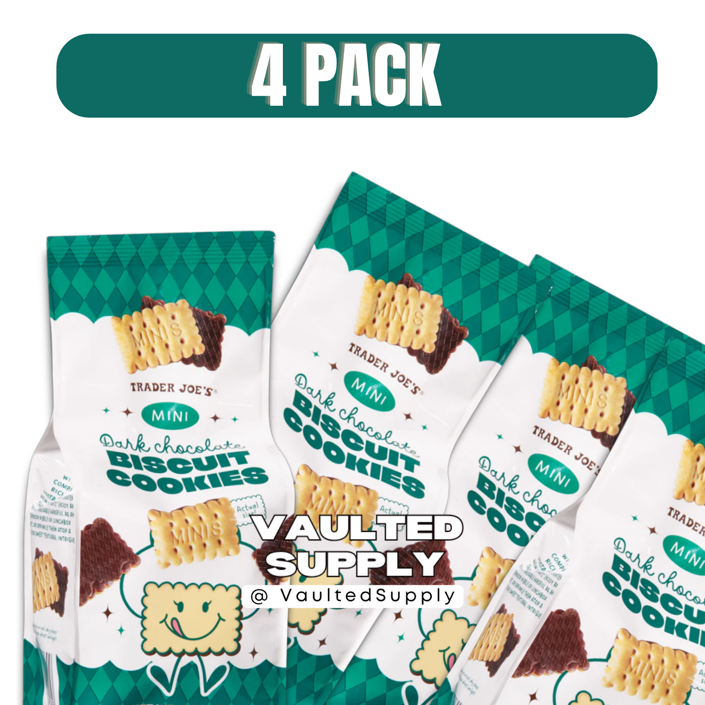 Trader Joe’s Mini Dark Chocolate Biscuit Cookies 4 Pack (6 oz Each) 24 oz Total